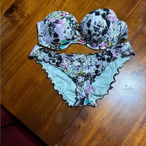 Victoria's Secret Floral Bikini - Black and Green